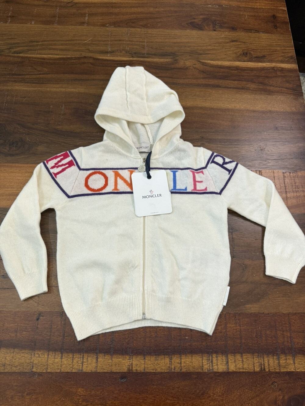 NWT Authentic Moncler Enfant intarsia-knit virgin wool zip-up hoodie size 2T